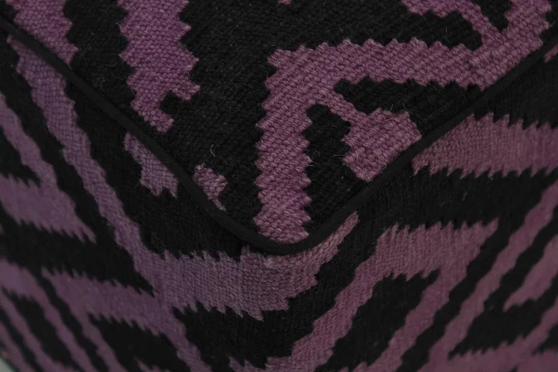 Boho Chic Black/Purple Handmade Kilim Upholstered Ottoman - 6