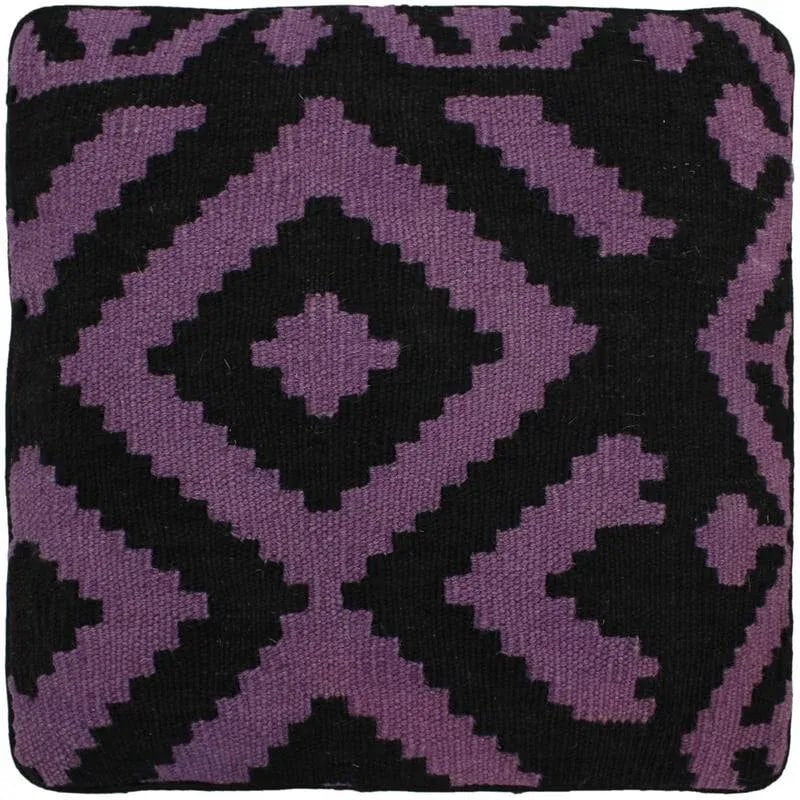Boho Chic Black/Purple Handmade Kilim Upholstered Ottoman - 8