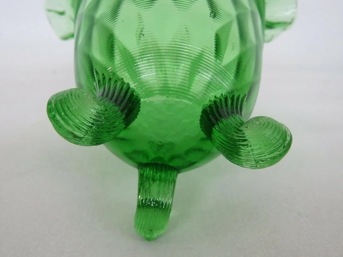 Fenton Springtime Diamond Optic Green Glass Ruffled Rim Three Footed Vase - 8