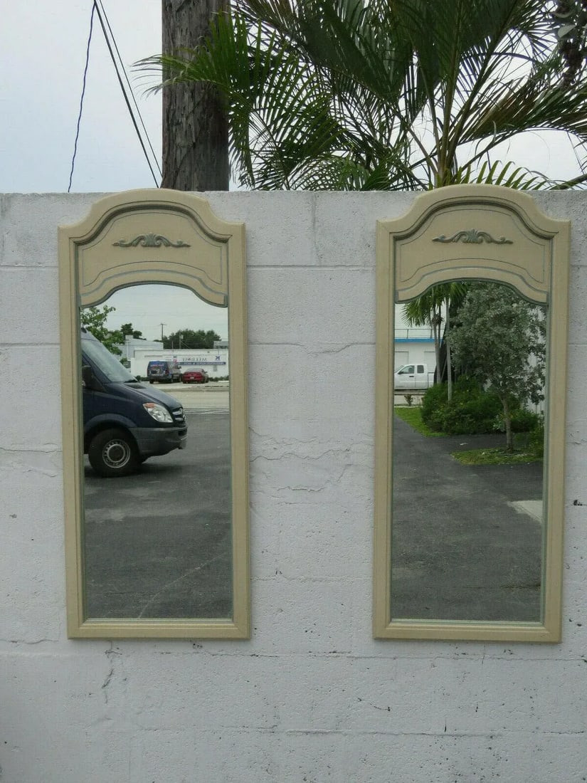 French Distressed Painted Wall Bathroom Vanity Mirrors by Dixie - Pair - 8