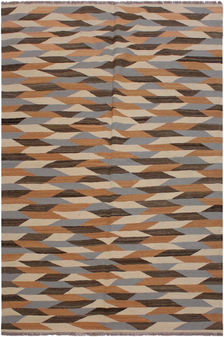 Contemporary Kilim Ivory/Gray Hand-Woven Wool Rug- 4'8 X 6'9 (1 of 8)