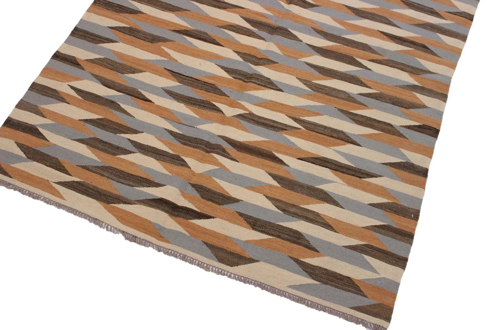 Contemporary Kilim Ivory/Gray Hand-Woven Wool Rug- 4'8 X 6'9 - 3