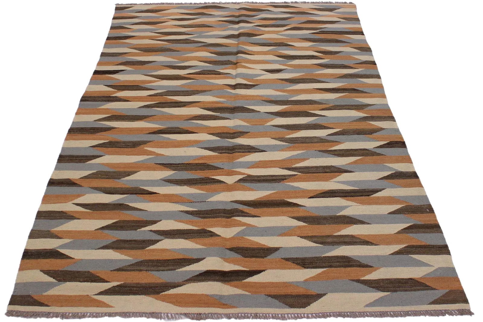 Contemporary Kilim Ivory/Gray Hand-Woven Wool Rug- 4'8 X 6'9 - 5