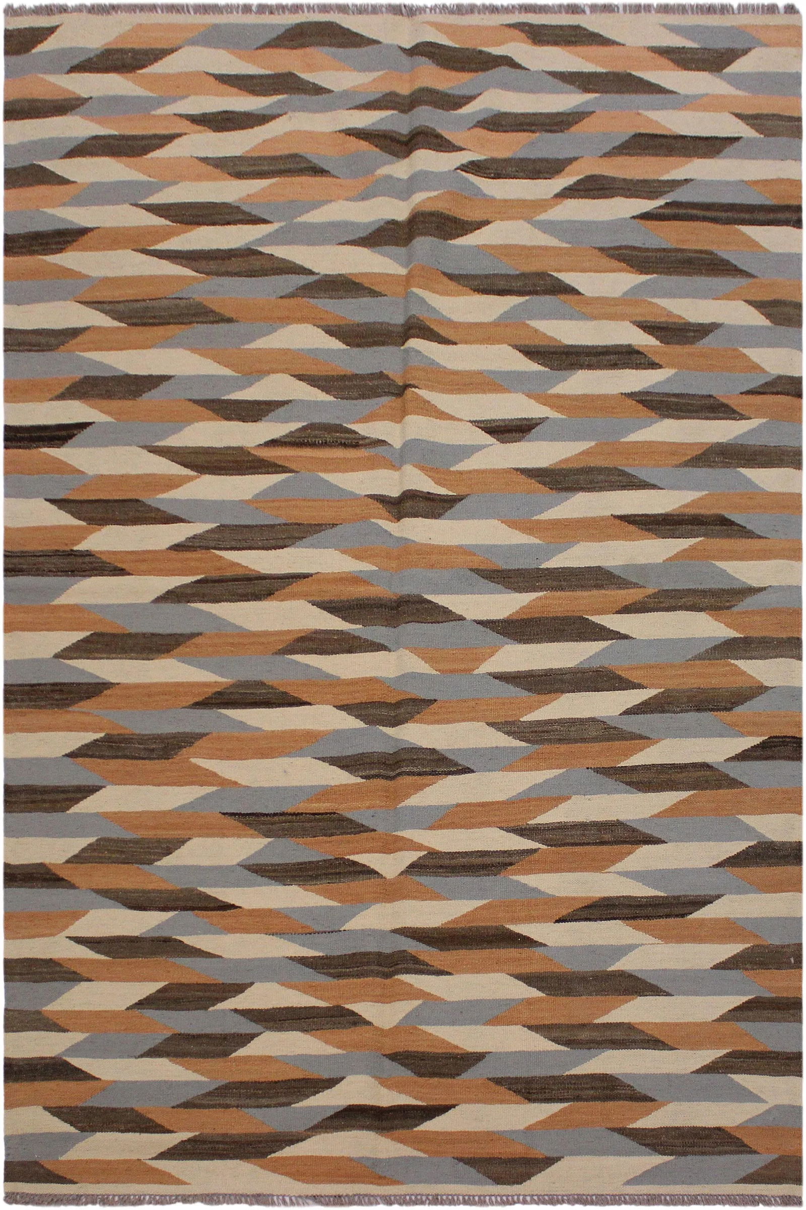 Contemporary Kilim Ivory/Gray Hand-Woven Wool Rug- 4'8 X 6'9 - 8