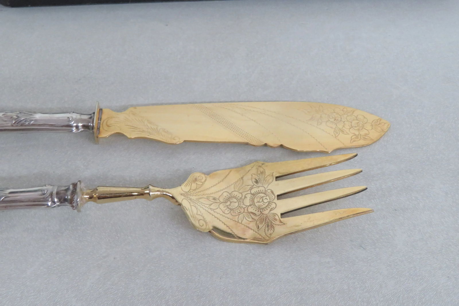 Sheffield D Flookton Tompking and Co Etched Fish Knife Fork Serving Set - 11