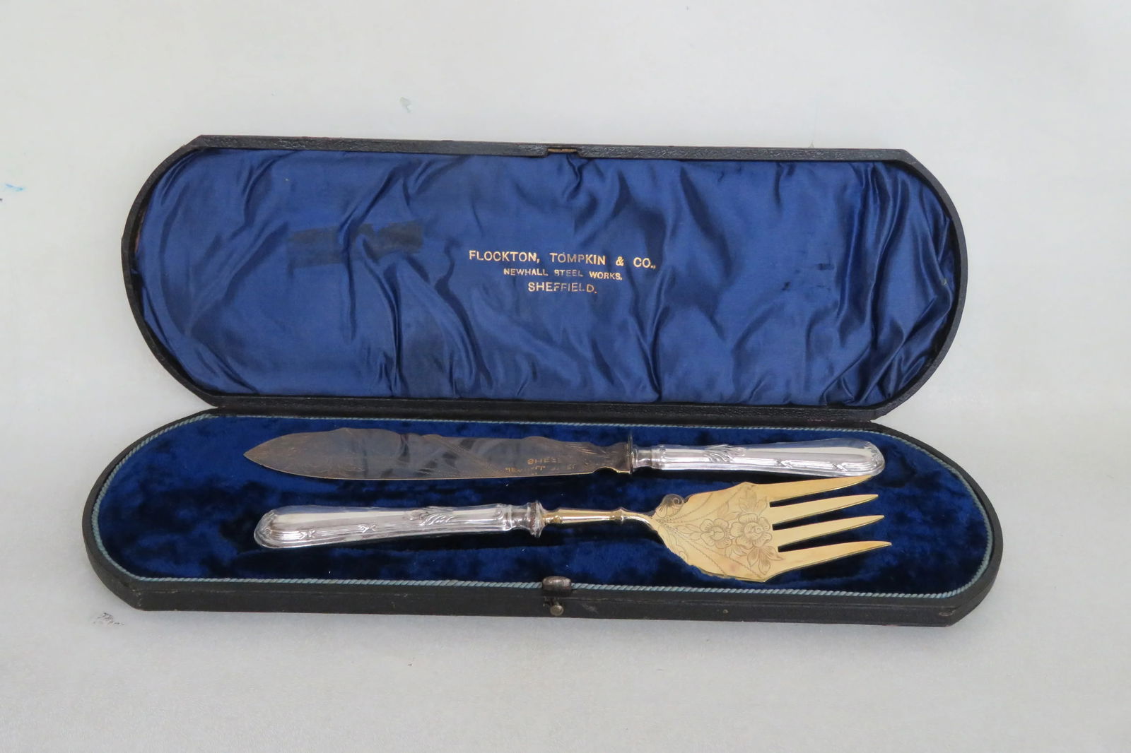 Sheffield D Flookton Tompking and Co Etched Fish Knife Fork Serving Set - 12