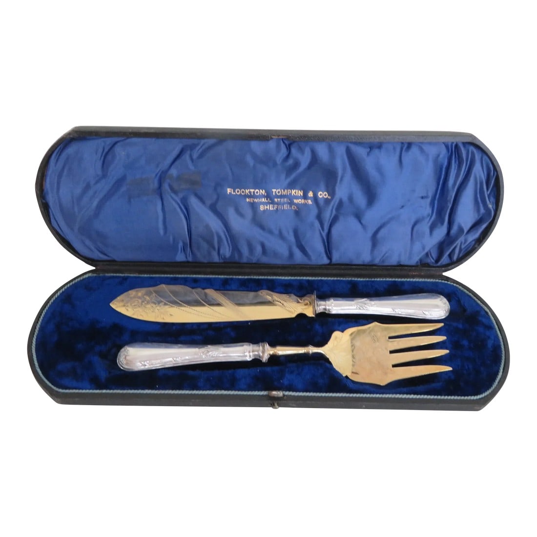 Sheffield D Flookton Tompking and Co Etched Fish Knife Fork Serving Set (1 of 12)