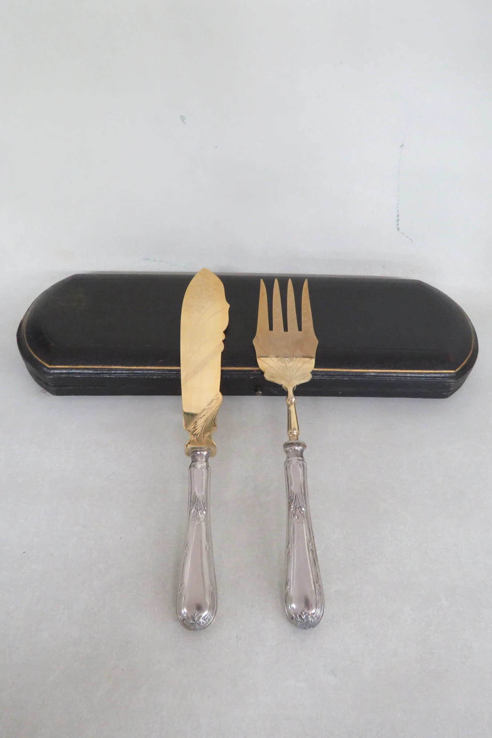 Sheffield D Flookton Tompking and Co Etched Fish Knife Fork Serving Set - 2