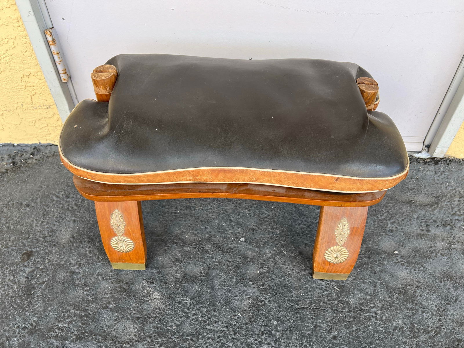 Vintage Mid Century Camel Saddle Low Stool, Ottoman - 2