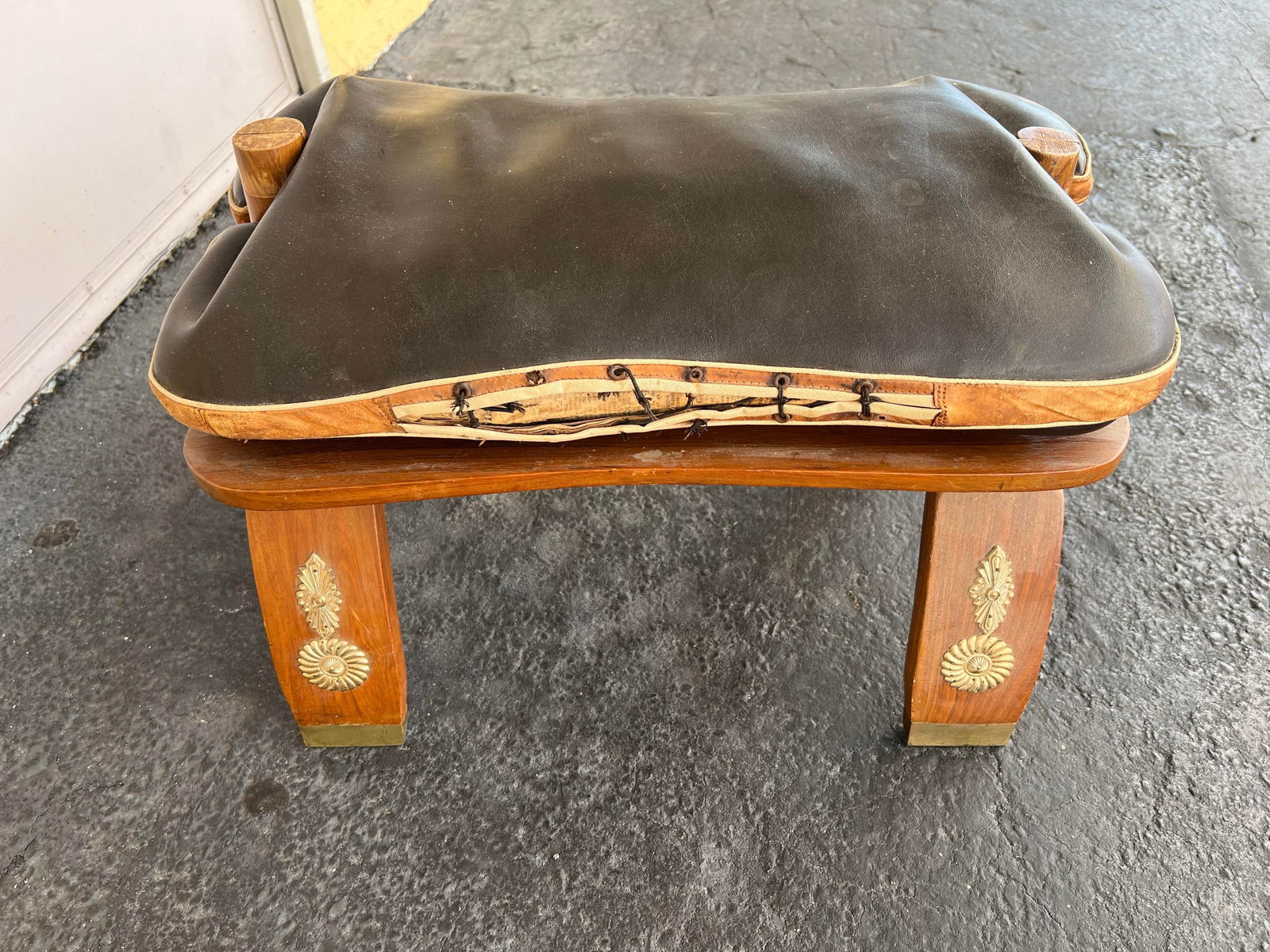 Vintage Mid Century Camel Saddle Low Stool, Ottoman - 8