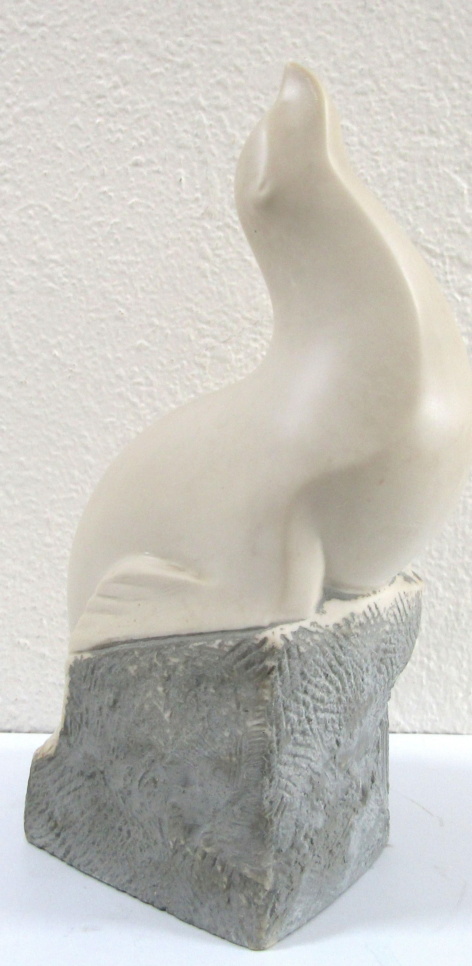 1970s Vincent Glinsky Smooth Cream Snow Seal on Rough Gray Cliff Sculpture Foundry Stone - 2