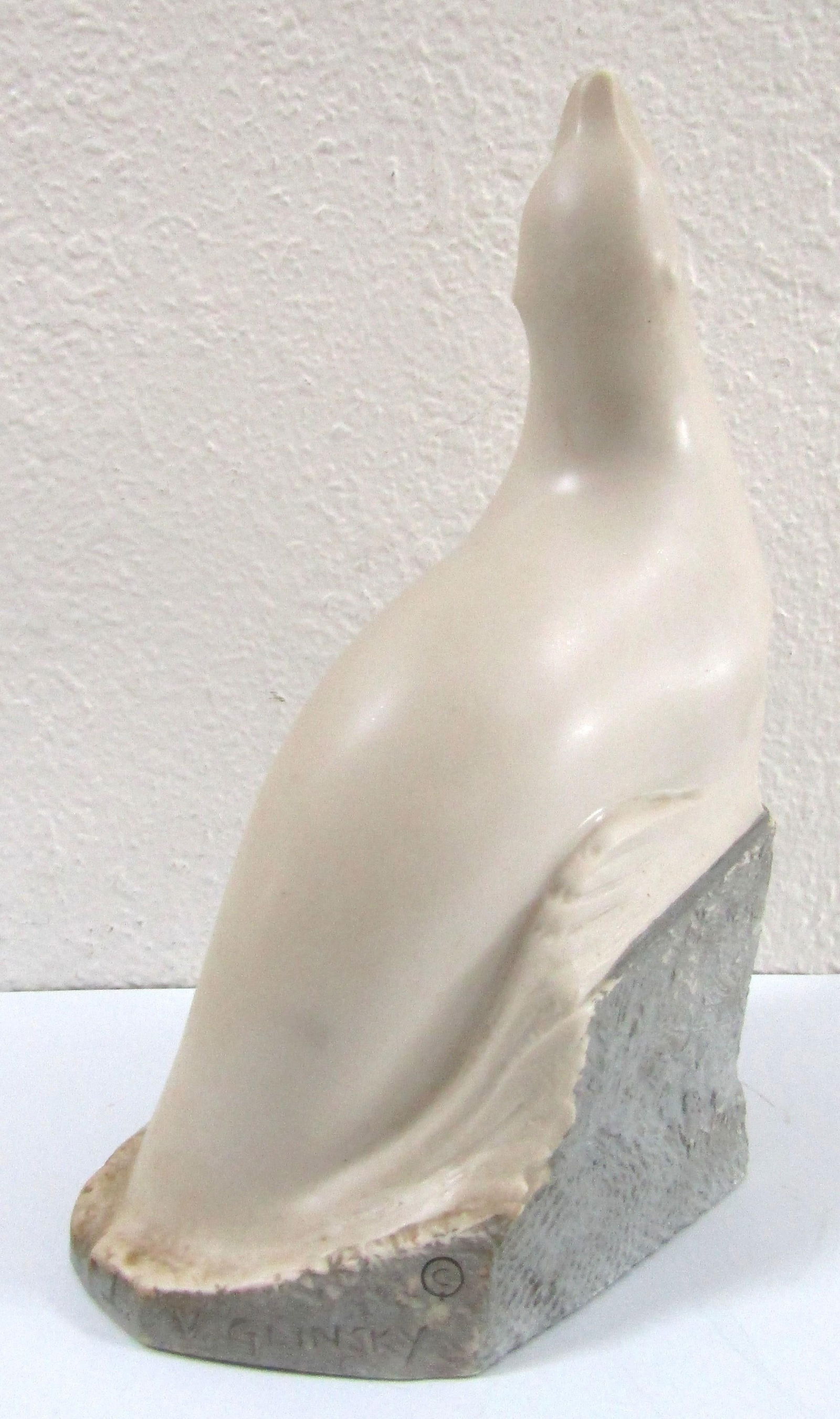 1970s Vincent Glinsky Smooth Cream Snow Seal on Rough Gray Cliff Sculpture Foundry Stone - 5