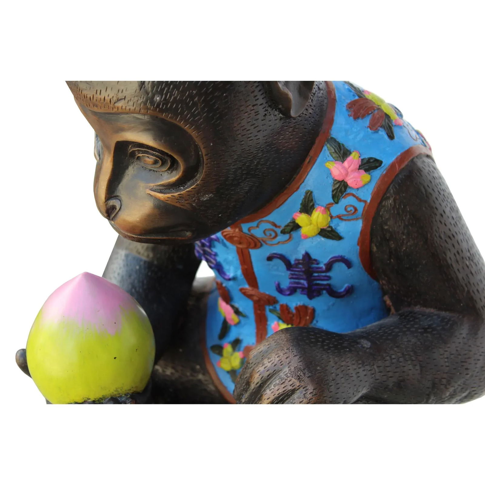 Handmade Brown Bronze Metal Ape Monkey With Peach Figure - 7