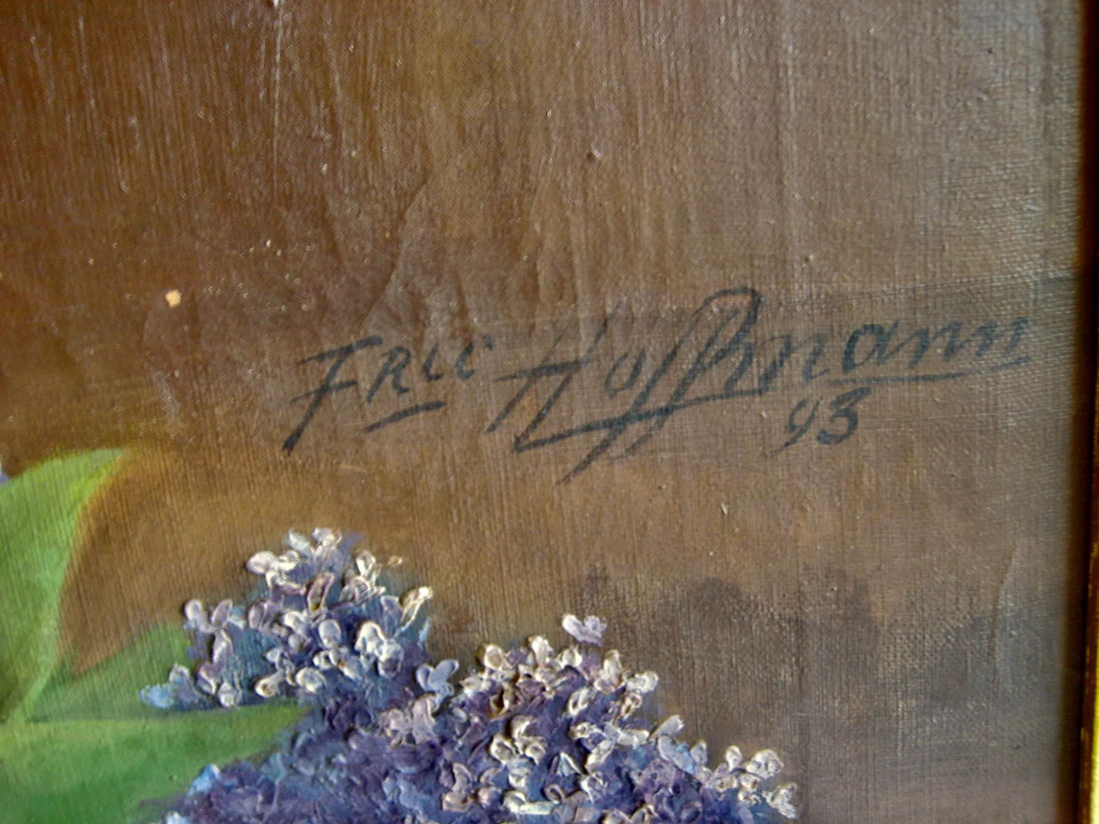 Still Life Glycine in a Vase Oil Painting 19th Century, Framed - 11