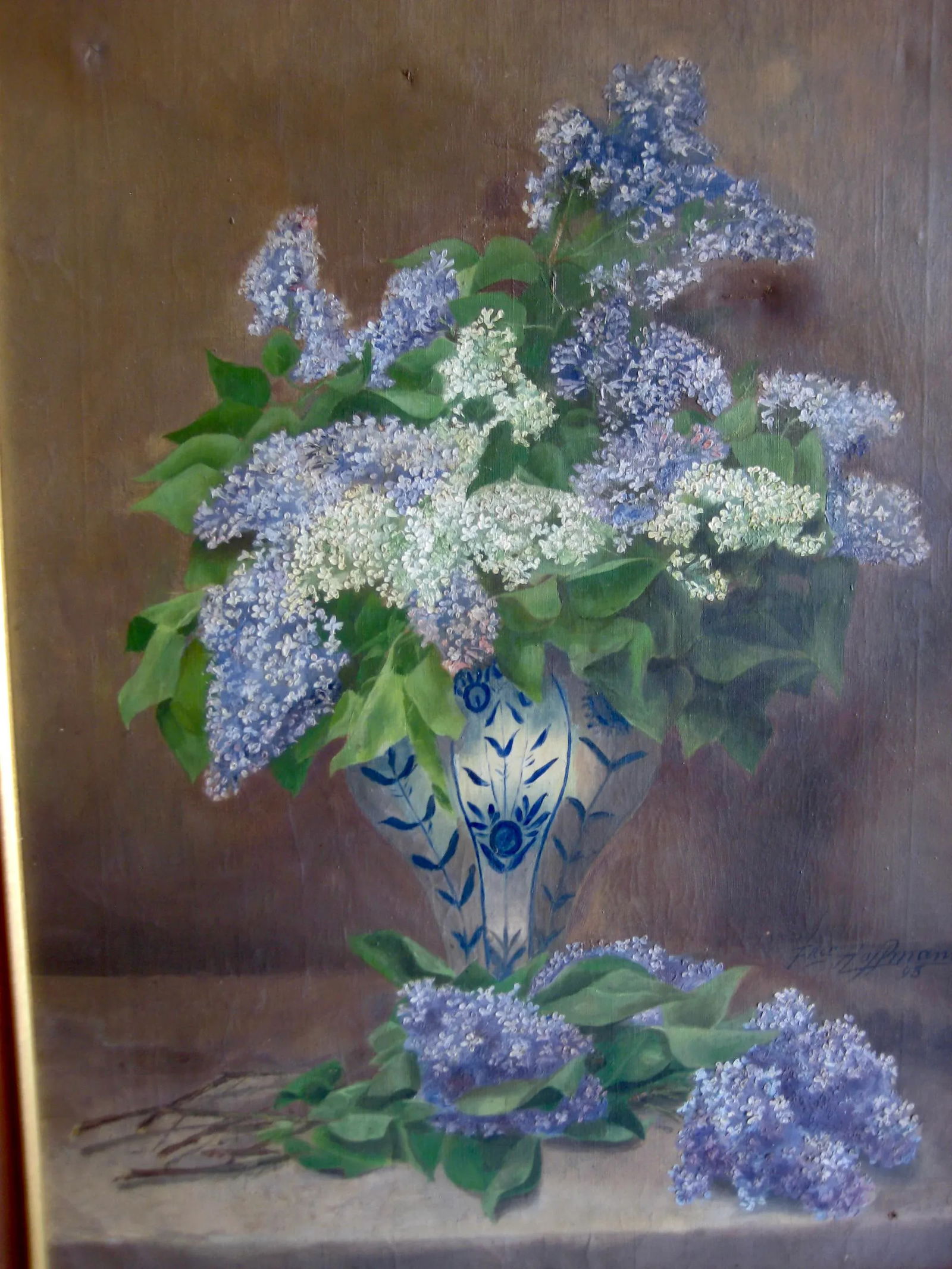 Still Life Glycine in a Vase Oil Painting 19th Century, Framed - 3