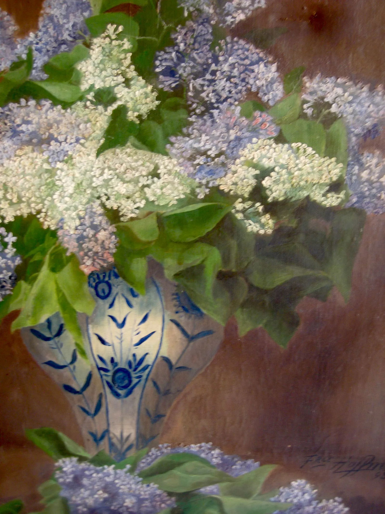 Still Life Glycine in a Vase Oil Painting 19th Century, Framed - 5