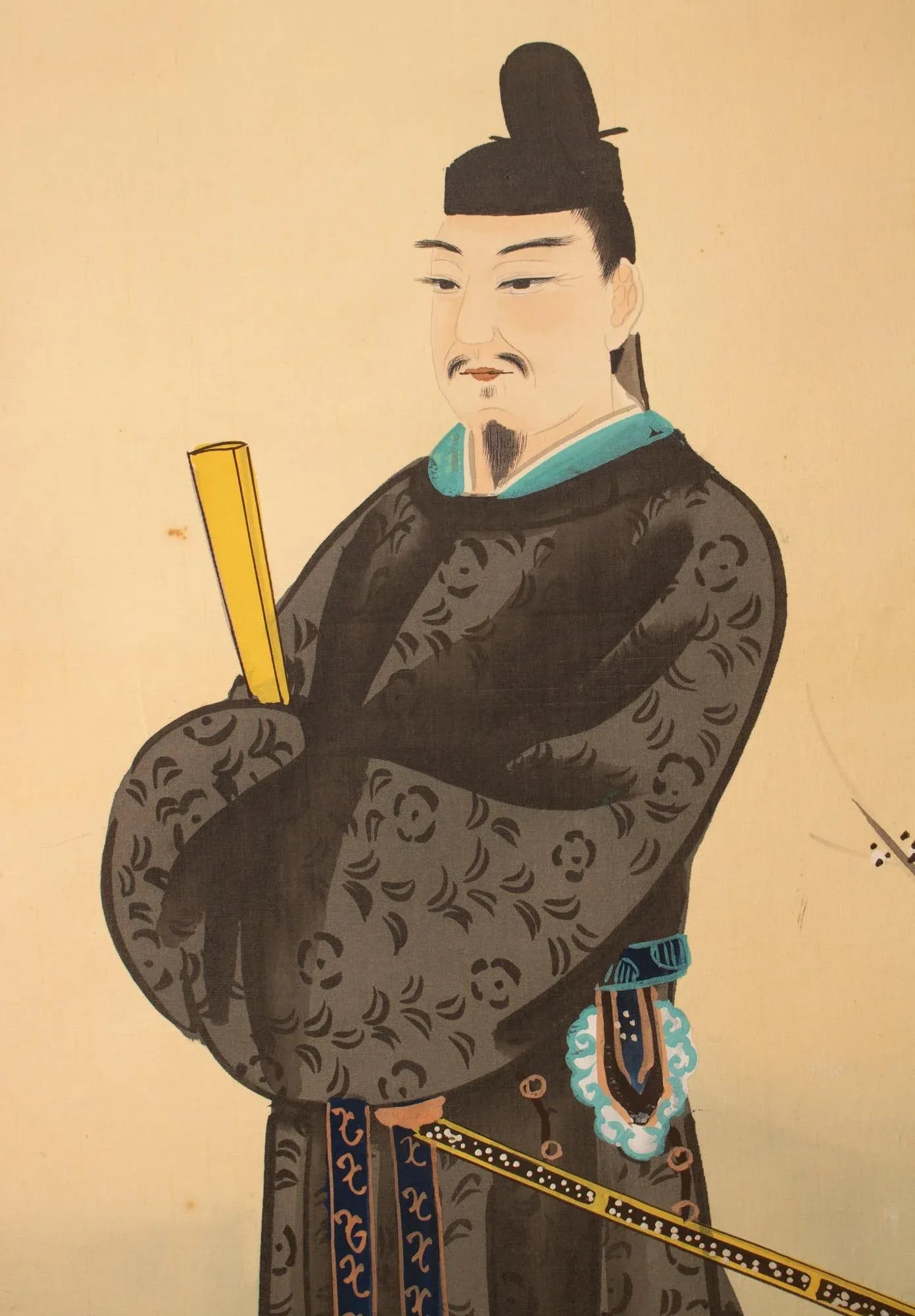 Early 20th Century XL Meiji or Early Showa Japanese Watercolor Scroll Painting, "Man in Kimono With - 6
