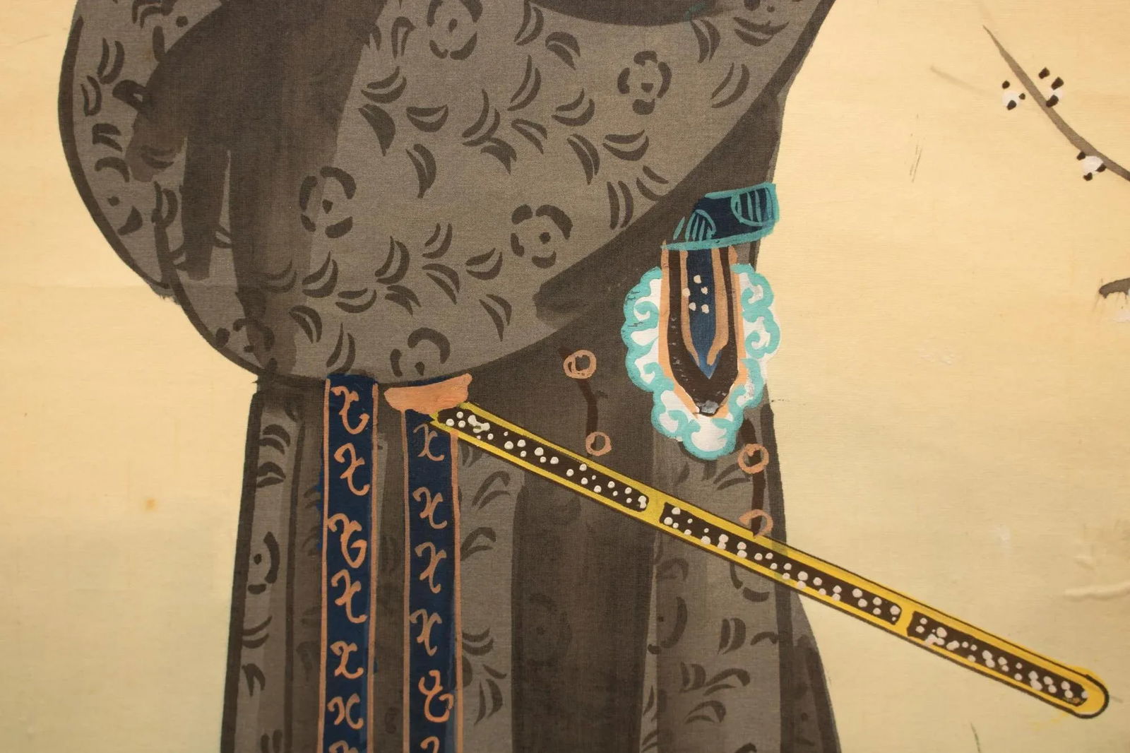Early 20th Century XL Meiji or Early Showa Japanese Watercolor Scroll Painting, "Man in Kimono With - 7