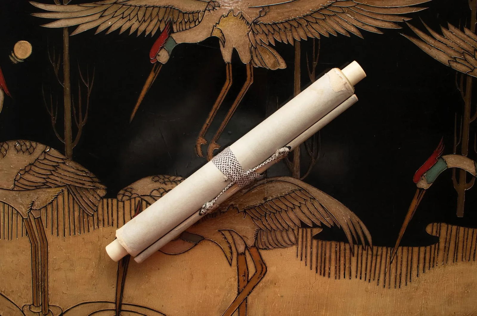 Early 20th Century Meiji to Early Showa Era Monochrome Watercolor Scroll Painting "Red-Crowned Crane - 11