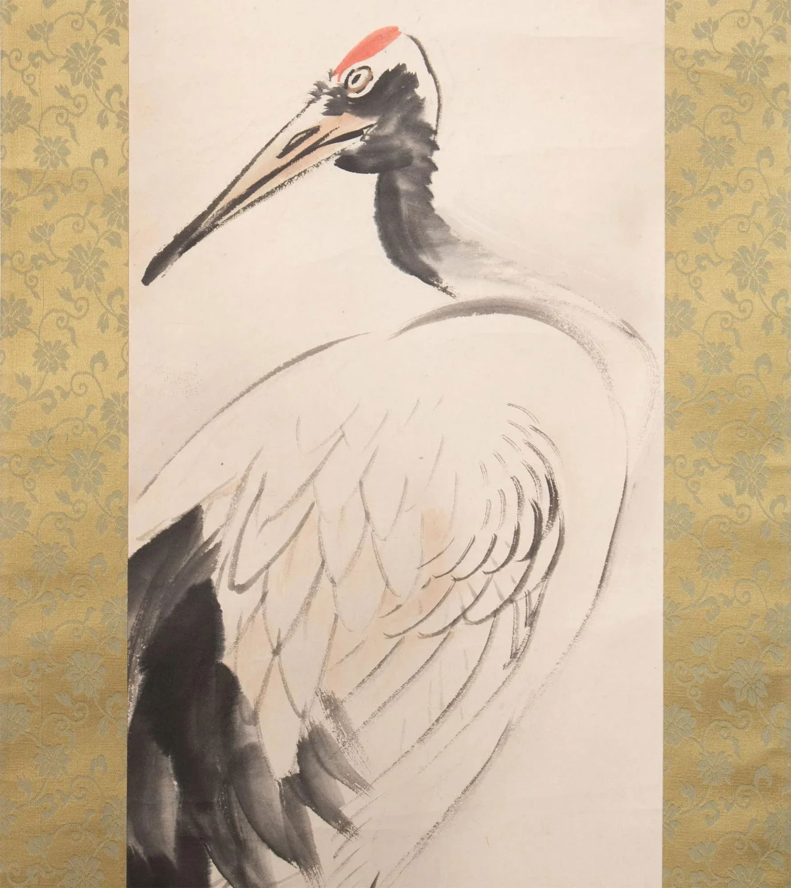 Early 20th Century Meiji to Early Showa Era Monochrome Watercolor Scroll Painting "Red-Crowned Crane - 4