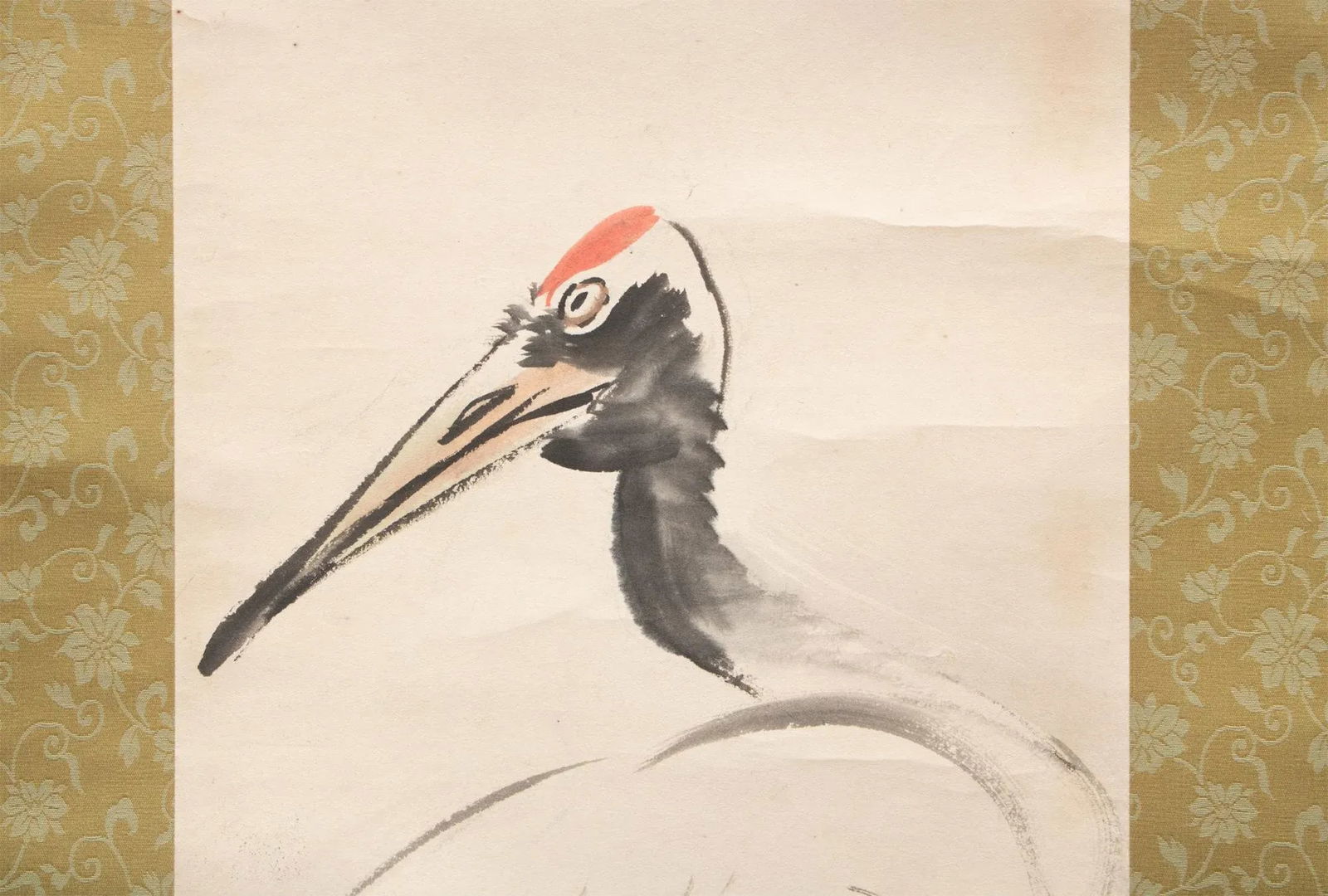 Early 20th Century Meiji to Early Showa Era Monochrome Watercolor Scroll Painting "Red-Crowned Crane - 5