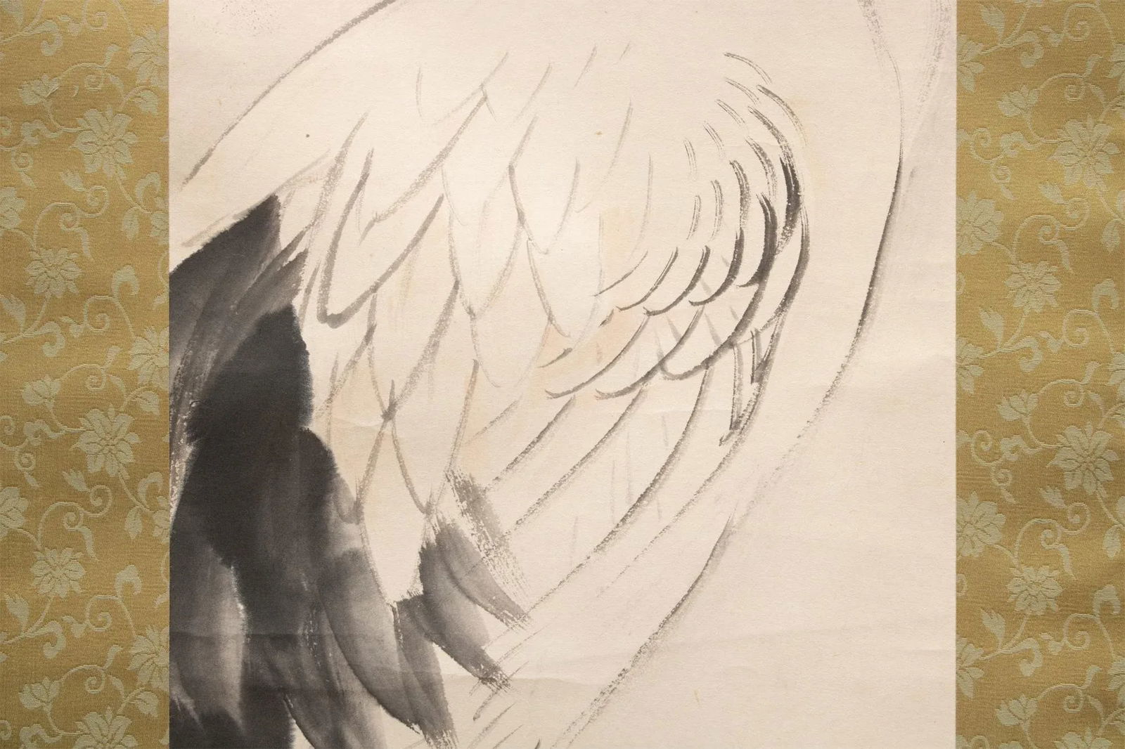 Early 20th Century Meiji to Early Showa Era Monochrome Watercolor Scroll Painting "Red-Crowned Crane - 6