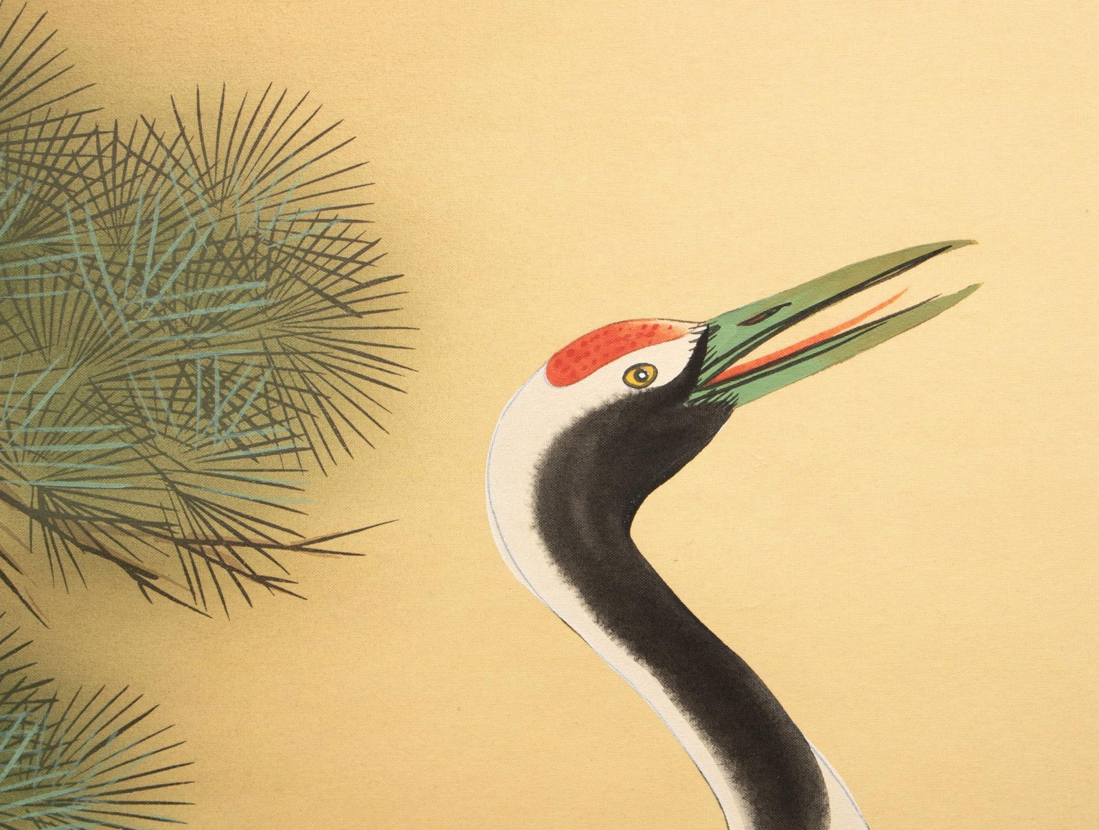 1930s Early Showa Era Japanese Watercolor Scroll Painting, "Cranes and Turtles at Sunrise" - 8