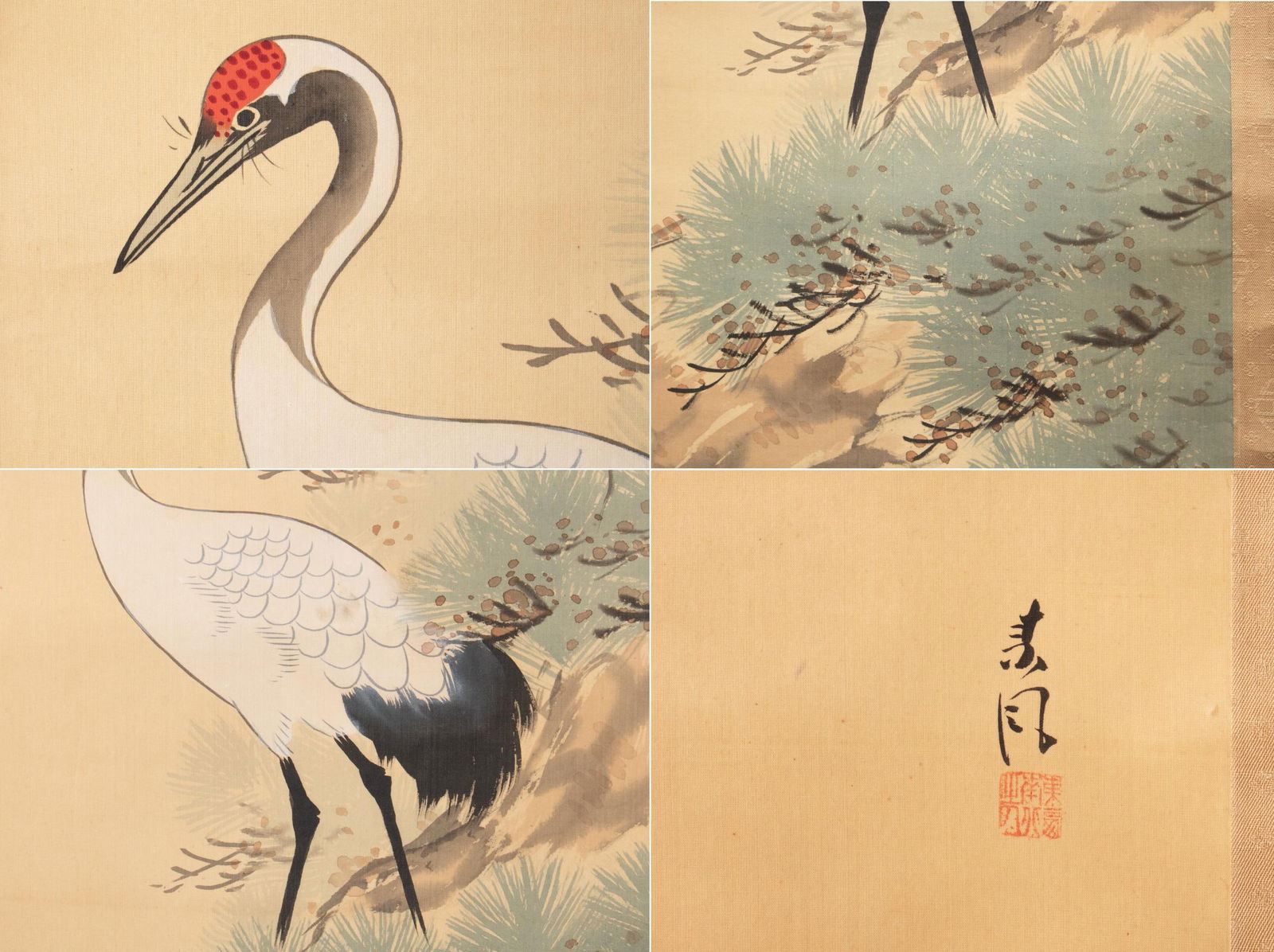Early 1900s Meiji Era Japanese Watercolor Scroll Paintings in Original Box "Turtles and Crane", a Pa - 8