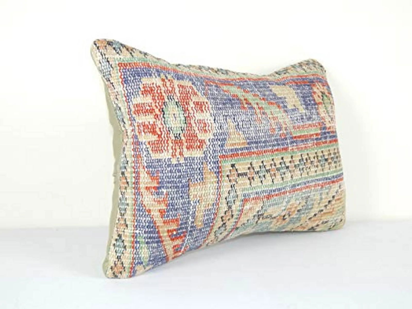 Vintage Distressed Lumbar Pillow Cover, Wool Tribal Cushion 14'' X 20'' (35 X 50 Cm) - 2