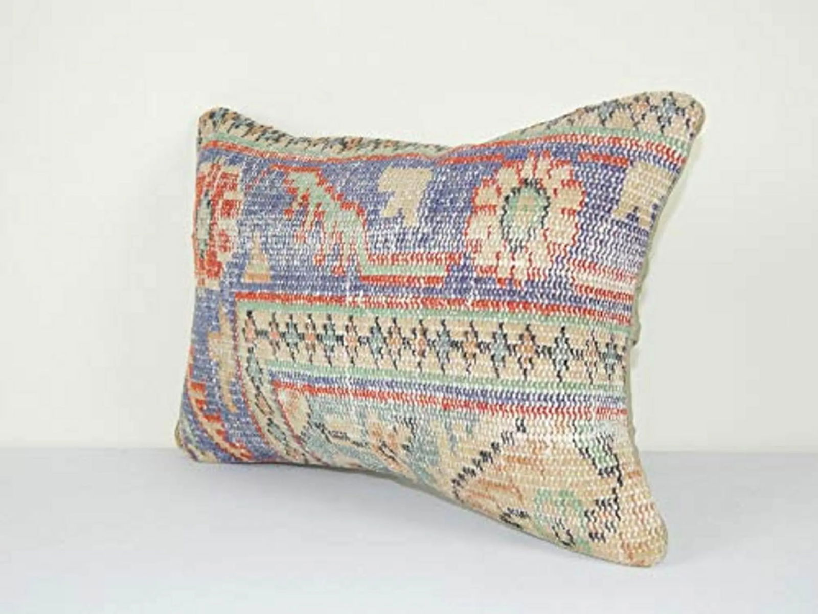 Vintage Distressed Lumbar Pillow Cover, Wool Tribal Cushion 14'' X 20'' (35 X 50 Cm) - 3