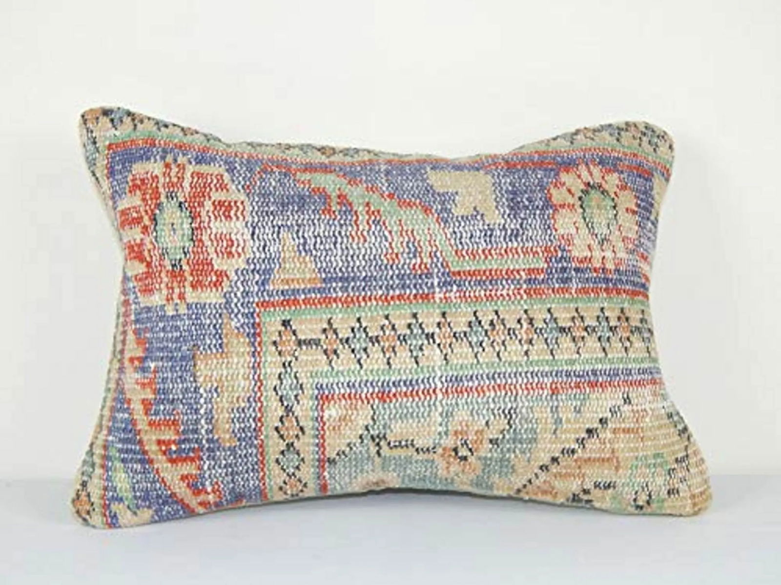 Vintage Distressed Lumbar Pillow Cover, Wool Tribal Cushion 14'' X 20'' (35 X 50 Cm) - 6