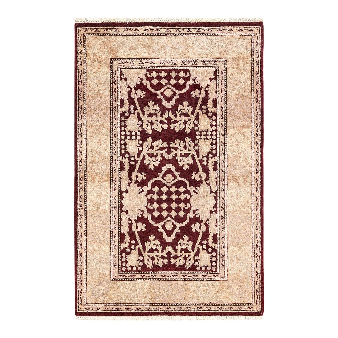 Eclectic, One-of-a-Kind Hand-Knotted Area Rug - Red, 3' 3" x 5' 1": With an amalgam of sizes and aesthetic influences ranging from art deco to Rorschach and modernist, the rugs in the Eclectic collection defy definition, asking instead to become intriguing focal point