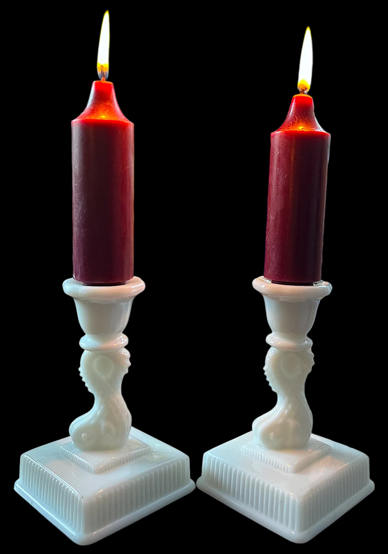 1940s White Milk Glass Dolphin Candlestick Holders by Imperial Glass - a Pair - 2