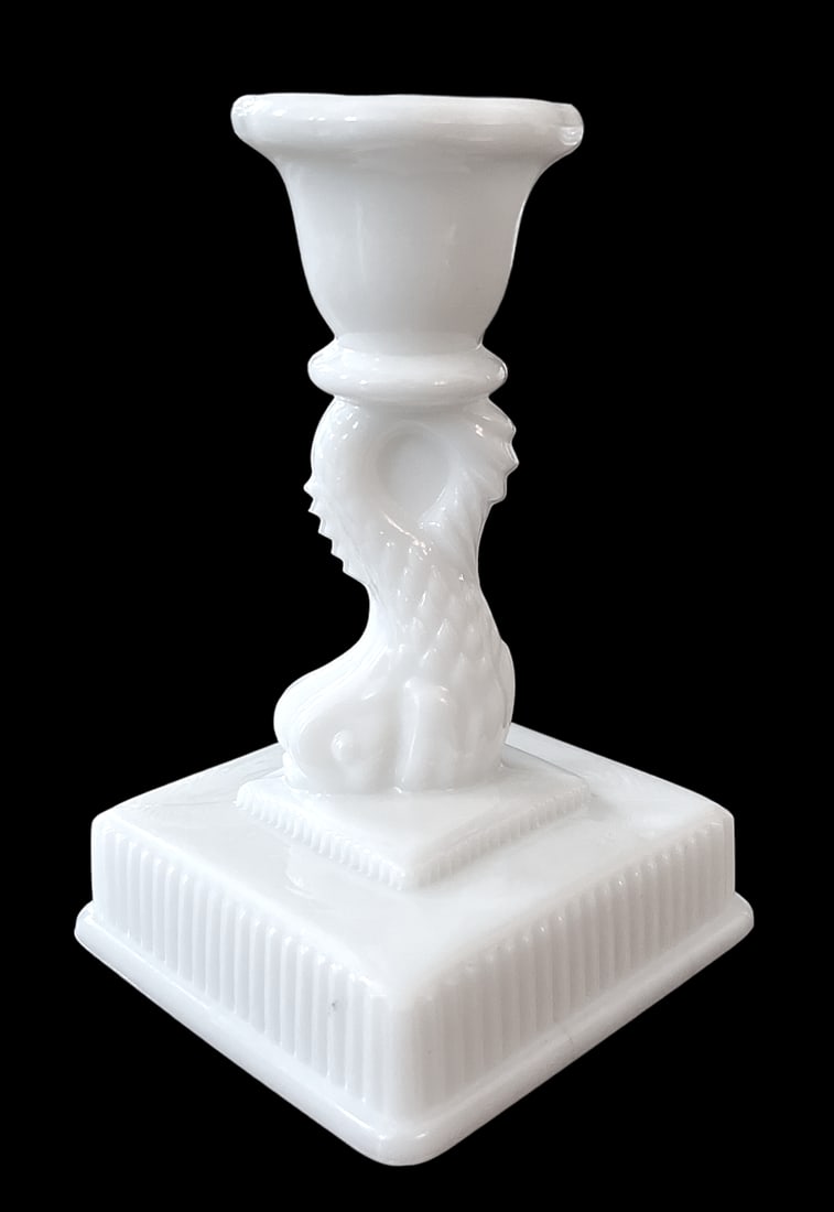 1940s White Milk Glass Dolphin Candlestick Holders by Imperial Glass - a Pair - 5