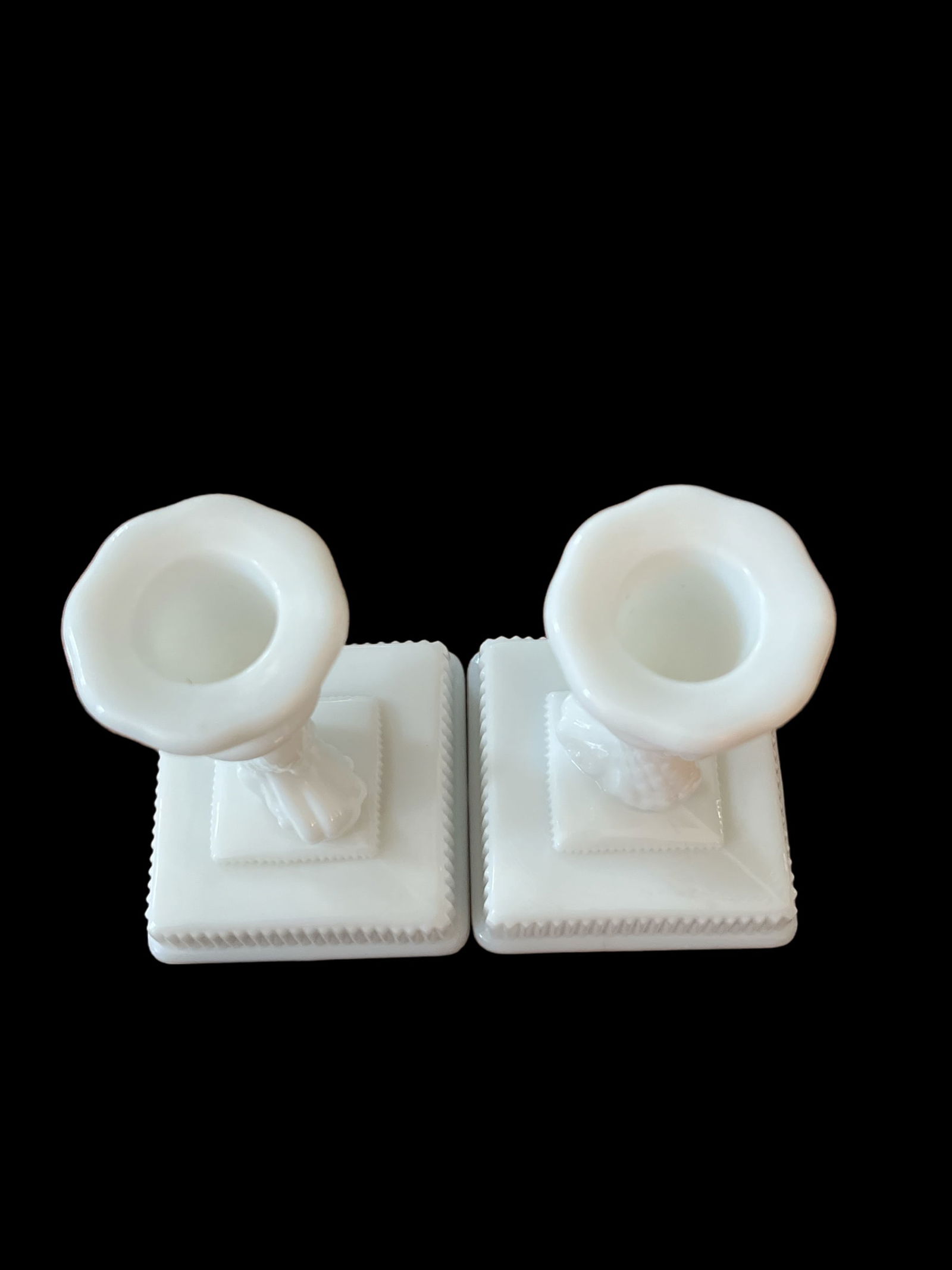 1940s White Milk Glass Dolphin Candlestick Holders by Imperial Glass - a Pair - 7