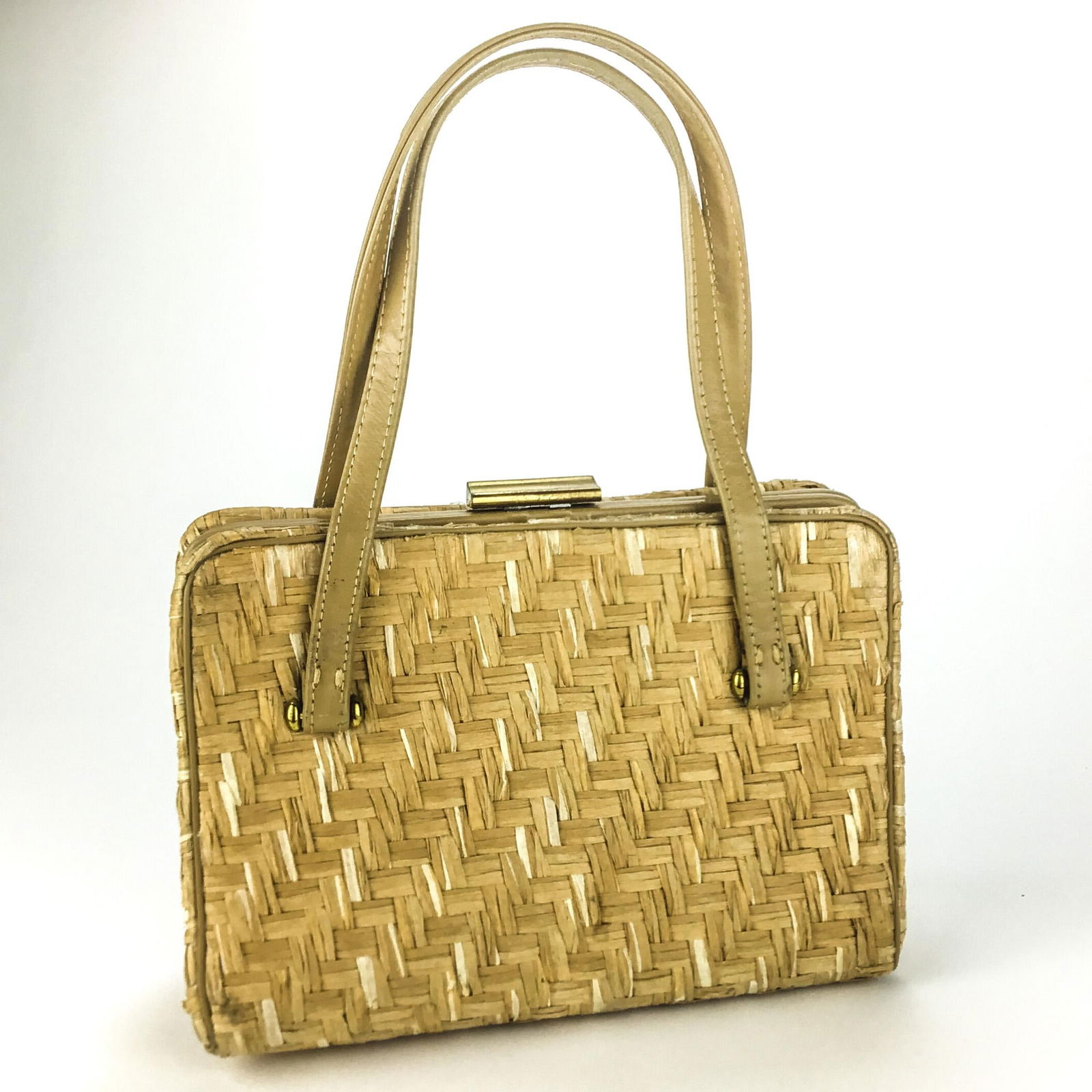 Rare Raffia & Leather Box Purse by Paristyle - 2
