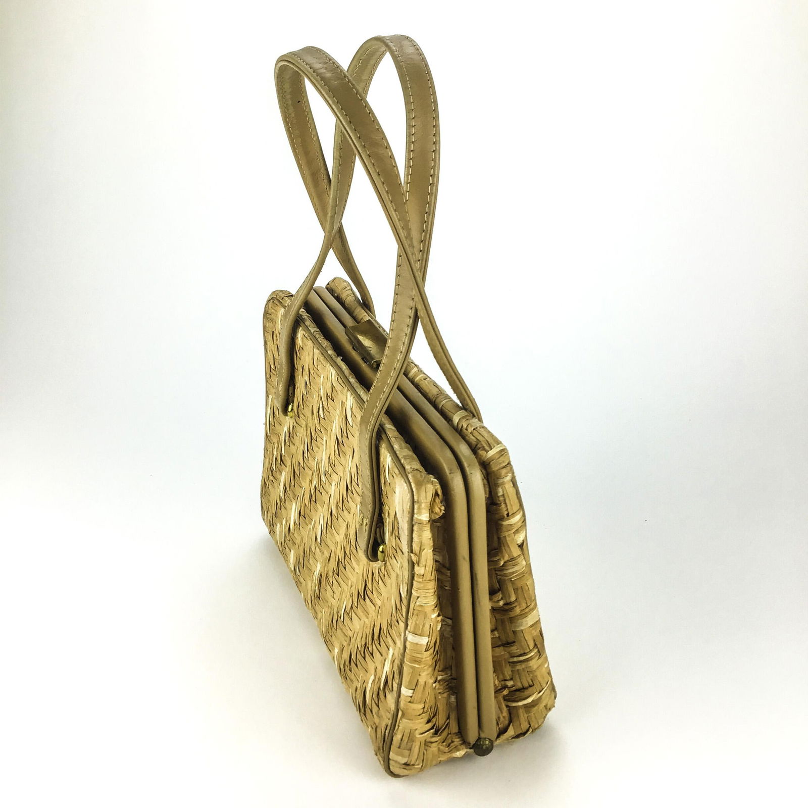 Rare Raffia & Leather Box Purse by Paristyle - 3