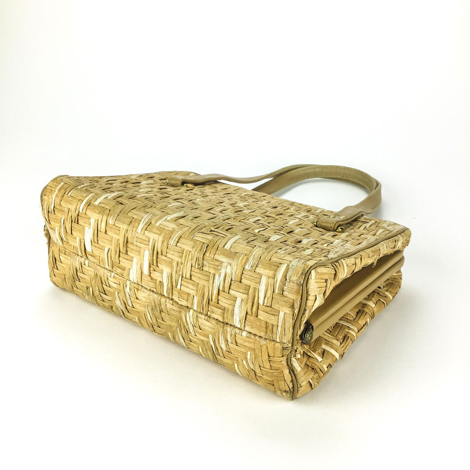 Rare Raffia & Leather Box Purse by Paristyle - 4