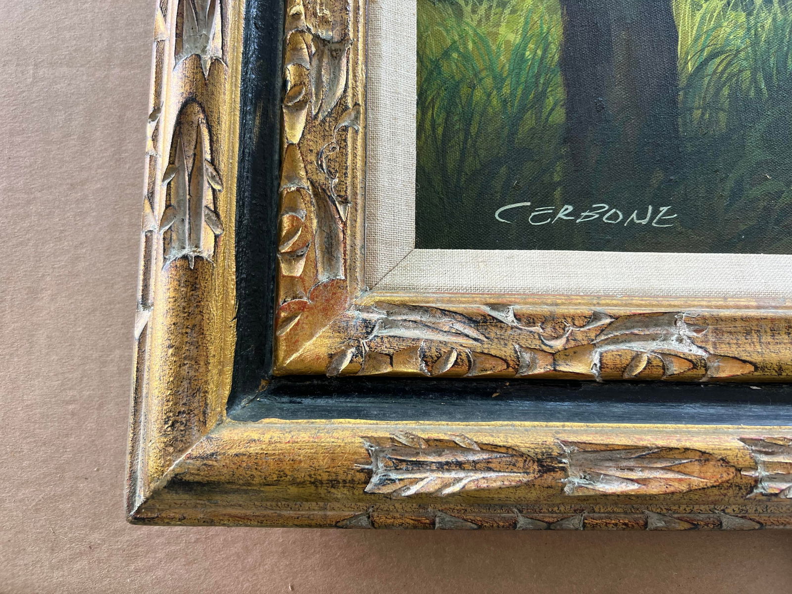 Late 20th Century Landscape Oil Painting, Covered Bridge Forest, Contemporary by Cerbone, Framed Car - 3