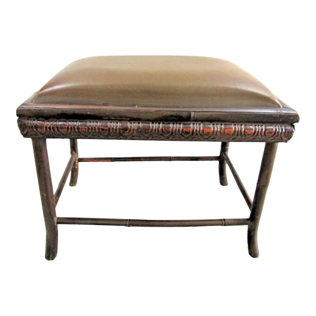 1950s Vintage Rattan Upholstered Bench (1 of 8)
