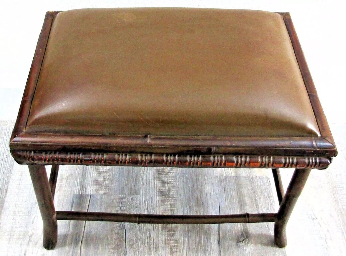 1950s Vintage Rattan Upholstered Bench - 2