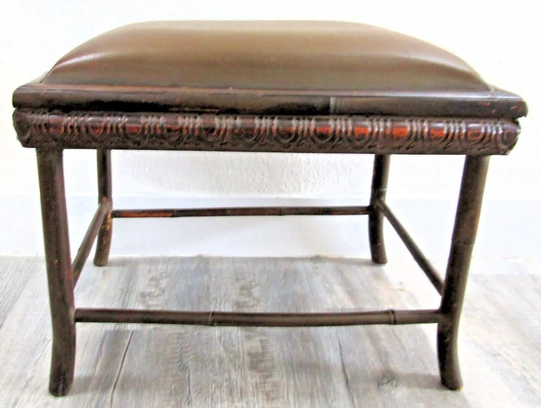 1950s Vintage Rattan Upholstered Bench - 3