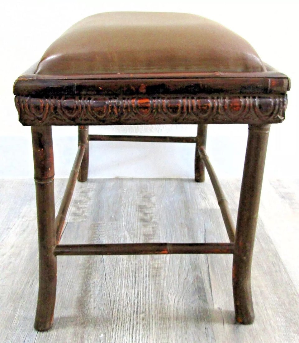 1950s Vintage Rattan Upholstered Bench - 6