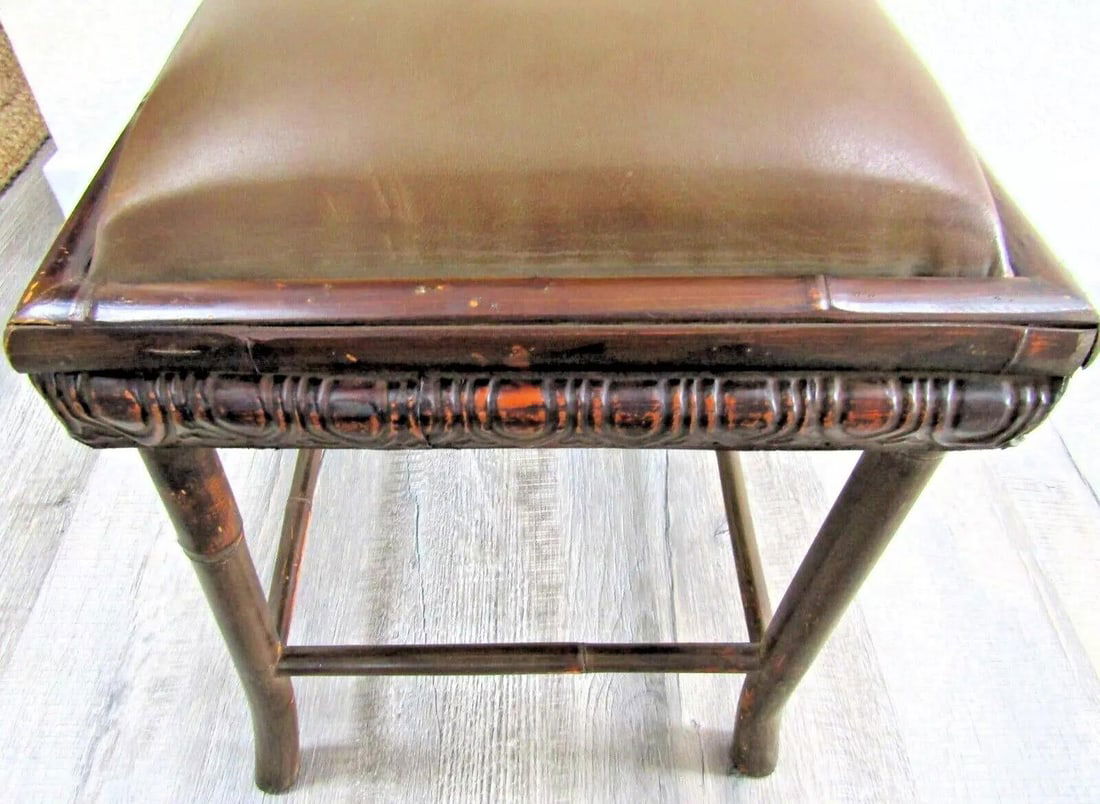 1950s Vintage Rattan Upholstered Bench - 7