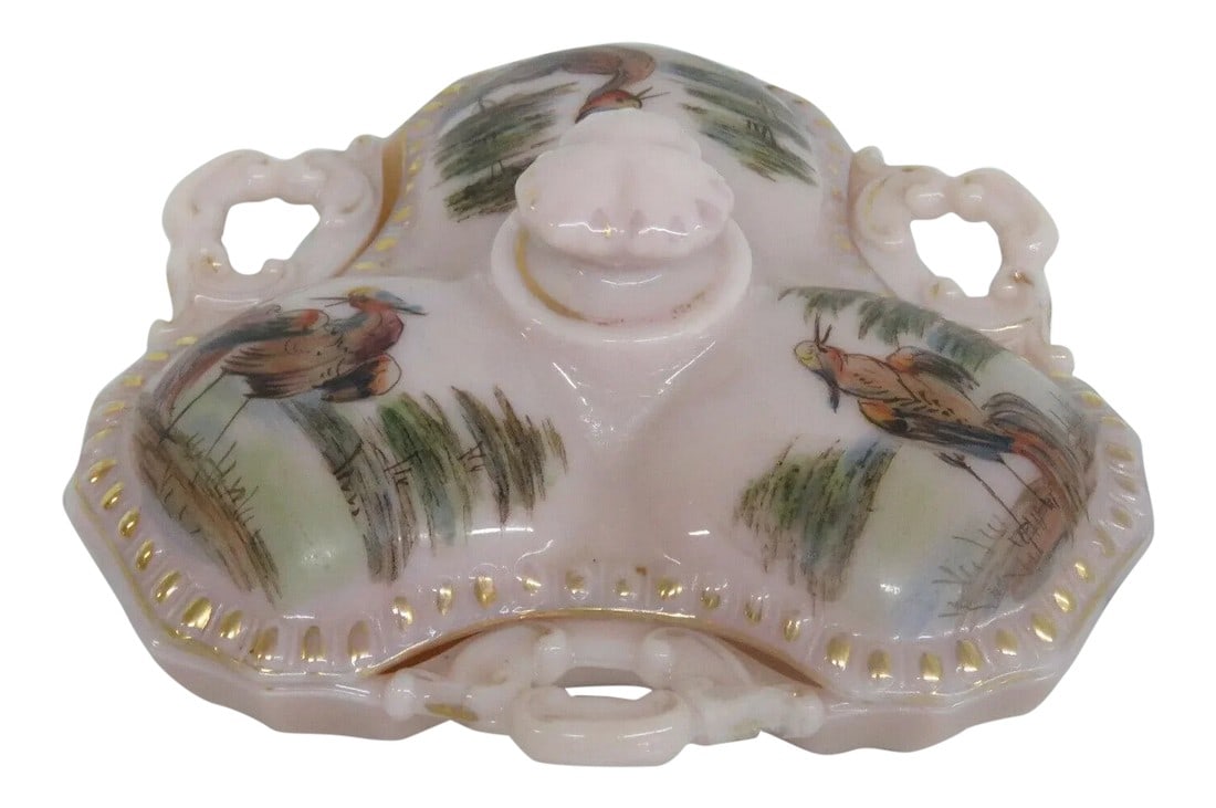 Mid 20th Century Cambridge Crown Tuscan Style Pink Glass Hand Painted Divided Candy Dish (1 of 11)