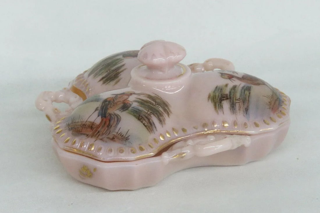 Mid 20th Century Cambridge Crown Tuscan Style Pink Glass Hand Painted Divided Candy Dish - 3