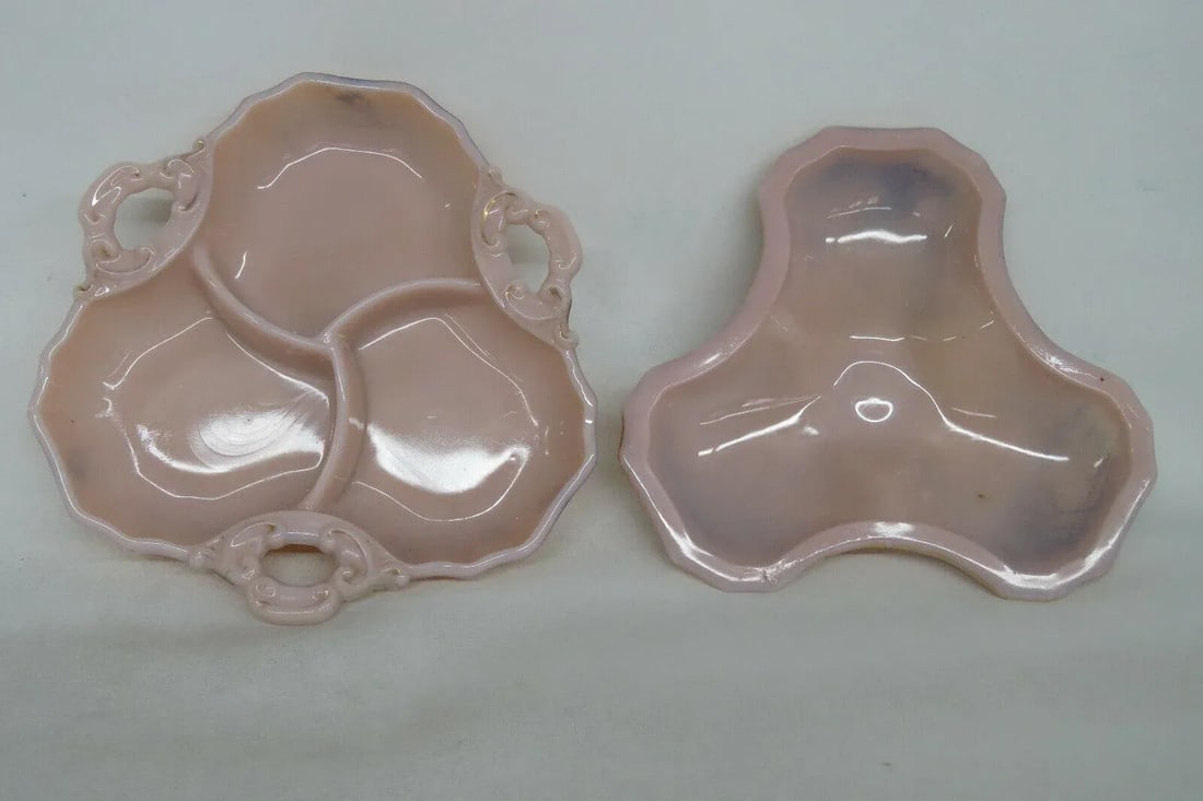 Mid 20th Century Cambridge Crown Tuscan Style Pink Glass Hand Painted Divided Candy Dish - 5