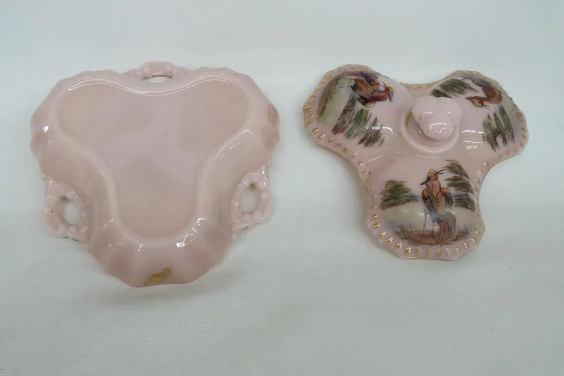 Mid 20th Century Cambridge Crown Tuscan Style Pink Glass Hand Painted Divided Candy Dish - 6