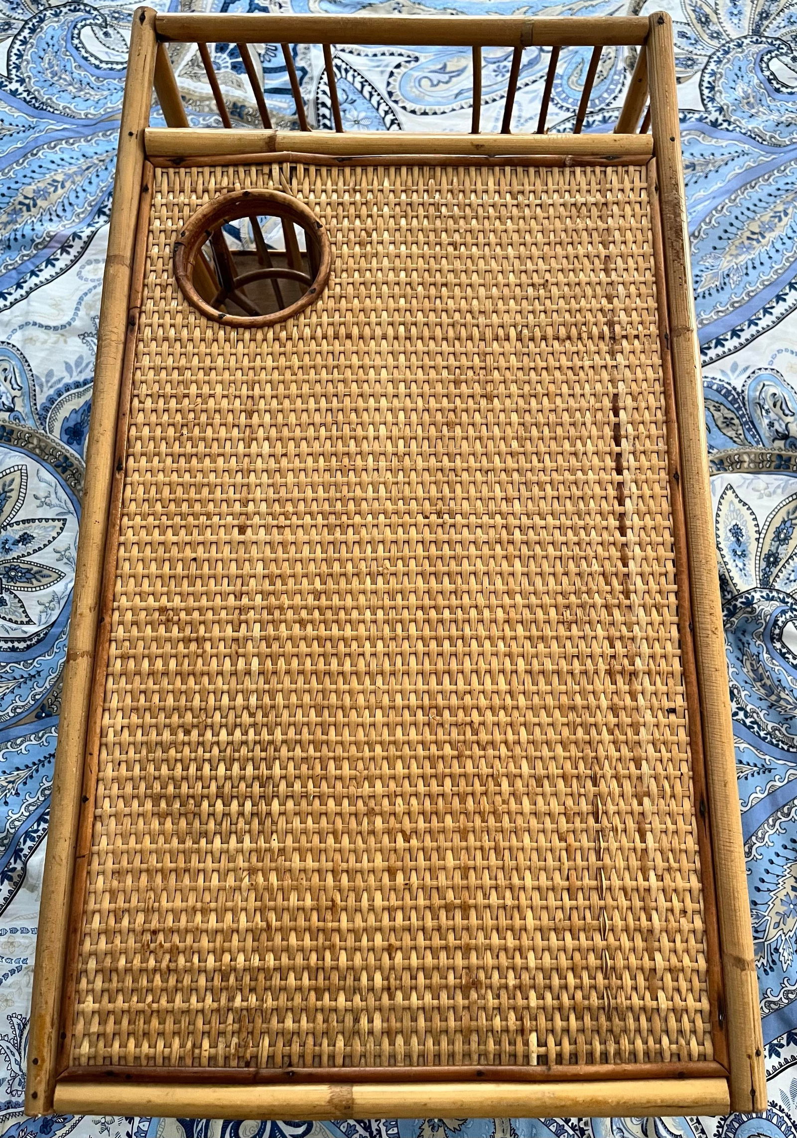 1970s Bamboo and Rattan Bed Tray Breakfast Tray With Cup Holder and Magazine / Newspaper Side Storag - 8