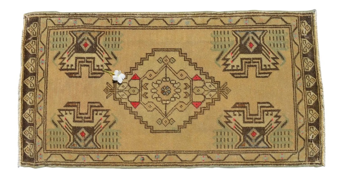 Small Turkish Rug Hand Knotted Distressed Low Pile Area Rug Faded Mat - 1'9'' X 3'4'' (1 of 5)